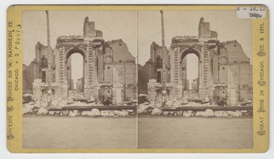 Stereograph of view of ruins on Washington Street after the Chicago Fire of 1871 by American Photographer